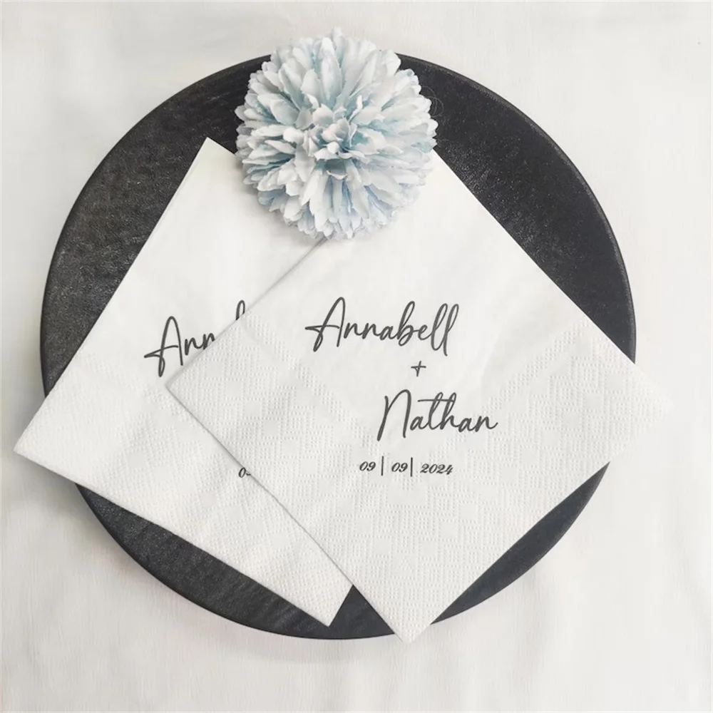 50 قطعة مناديل الزفاف الشخصية ، مناديل تصميم مخصصة لذكرى الزفاف والخطوبة المطبوعة ، مناديل كوكتيل ، الحد الأدنى #2