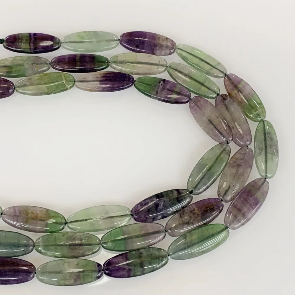 Natural Gem Stone 12x30mm Colored Fluorite Egg  Shape Stone Oval Flat Slice Loose For Jewelry Making DIY Necklace Bracelet 15'