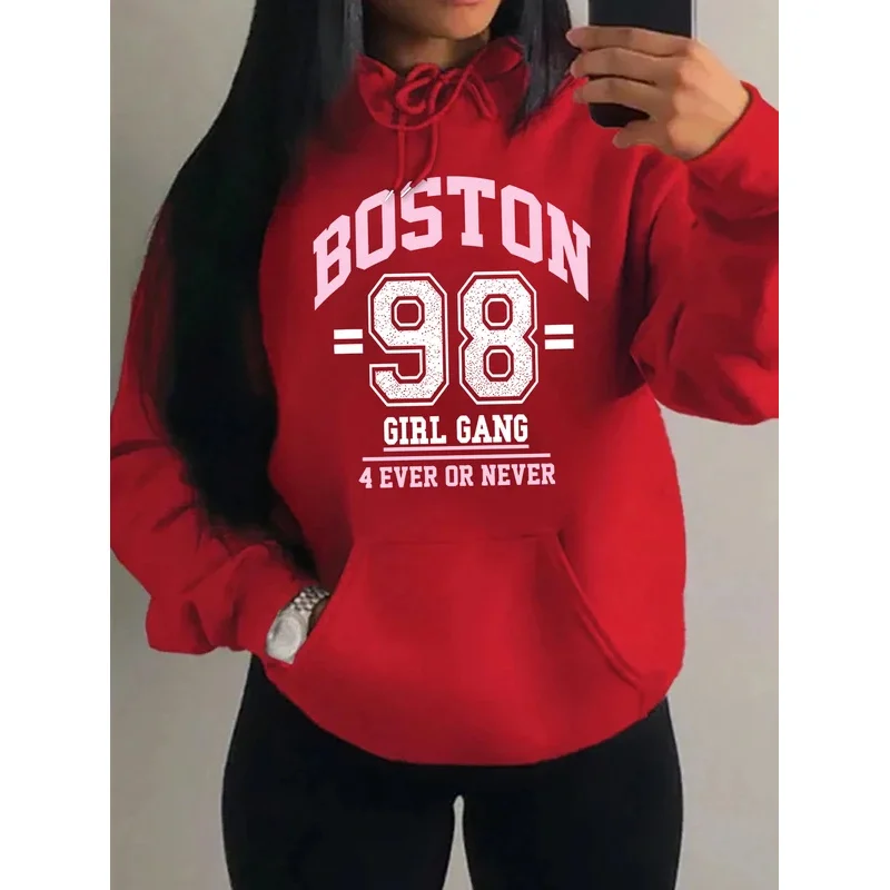 بوسطن سيتي رقم 98 فتاة الفن إلكتروني طباعة المرأة هودي Harajuku الخريف هوديس الصوف الهيب هوب الشارع الشهير جيب لينة هوديي #2