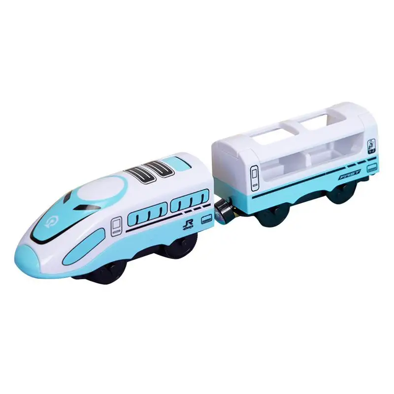 

Blue White Electric Train Toys Magnetic Connected Small Railway Locomotive Compatible With Wooden Track Christmas Gift Toys