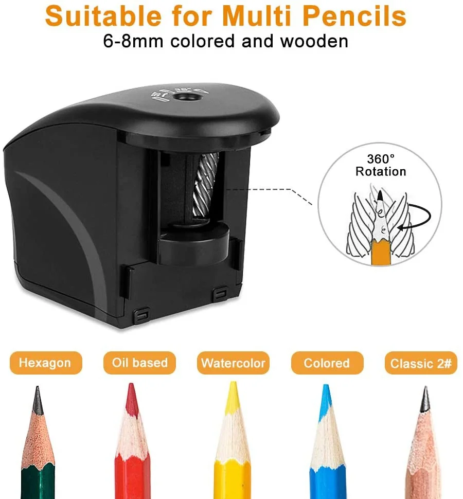 Electric Pencil Sharpener Power Adapter(Include) Battery Operated  with  Holder School Supply for Classroom