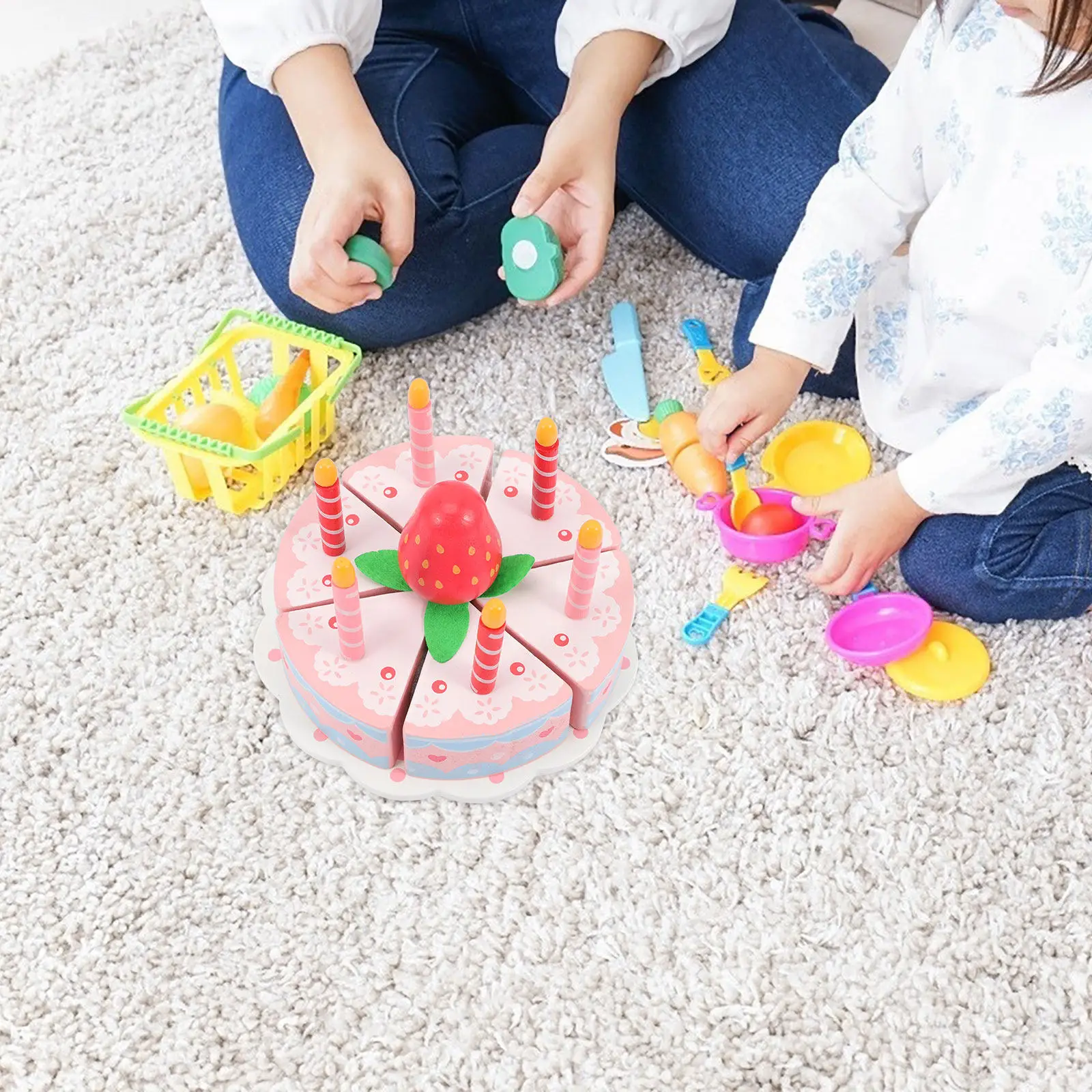 

Набор деревянных игрушек: имитация клубничного торта для детей, игровой набор для ролевых игр с нарезкой торта