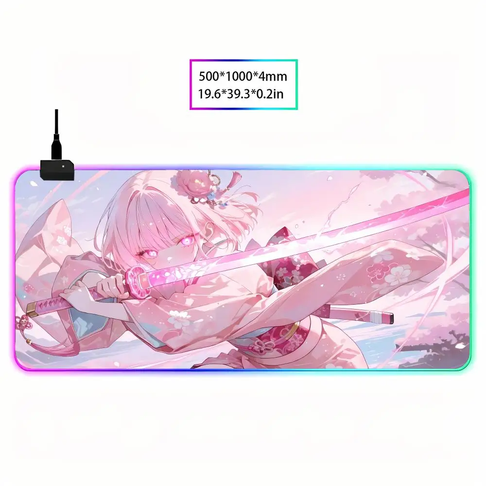 

Pink Anime RGB Mouse Pad - Cute Prints RGB LED Glow, Non-Slip Smooth, Washable Durable, Perfect for Gaming & Desk Decor