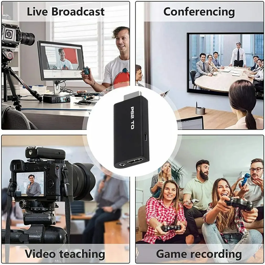 Convertidor compatible con PS2 a HDMI, adaptador estable y resistente compatible con PS2 a HDMI con adaptador de Audio y vídeo, envío directo