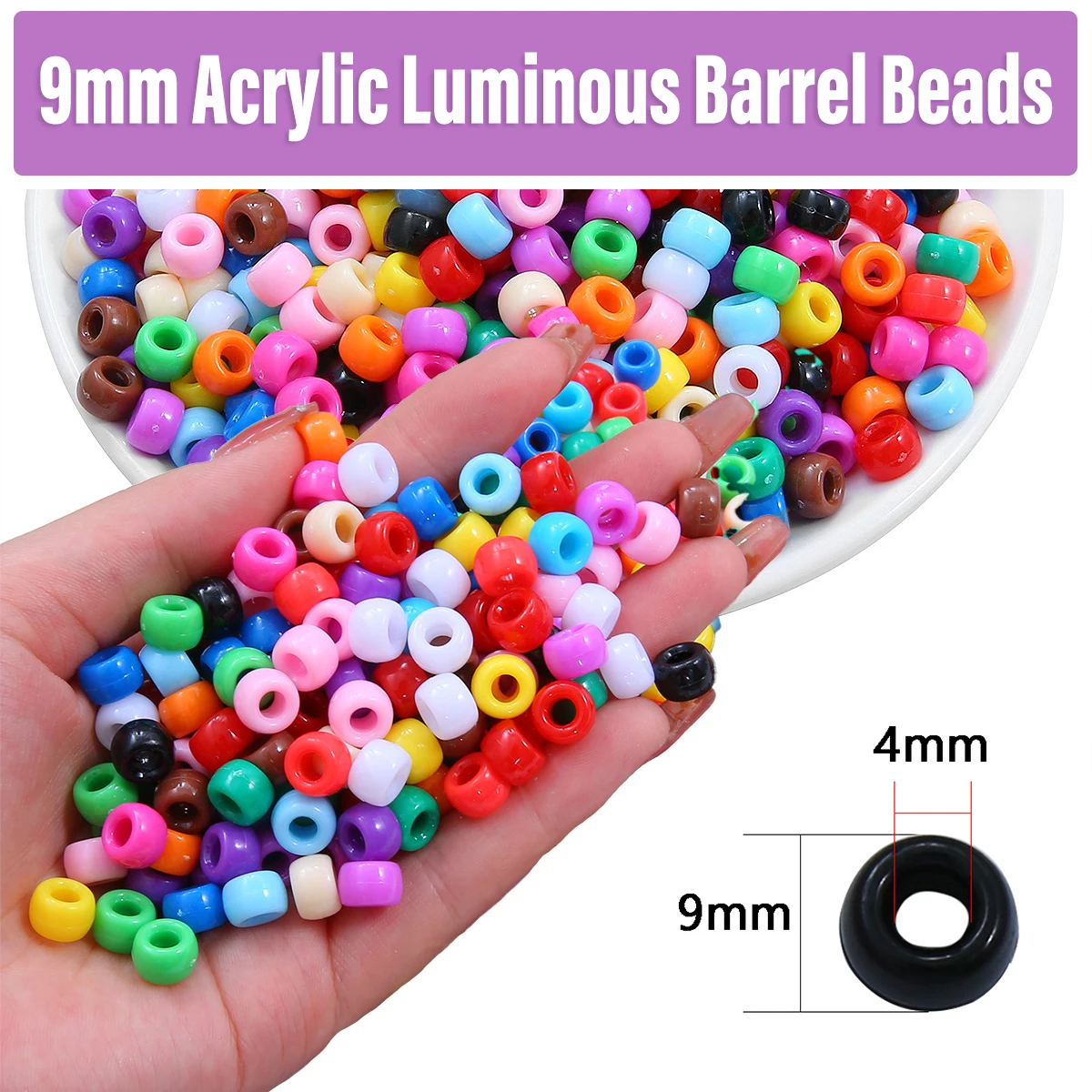 

9mm Acrylic Barrel Beads Solid Color Series For DIY Jewelry Making Handmade Necklace Bracelet Accessories 26g/bag about 100pcs