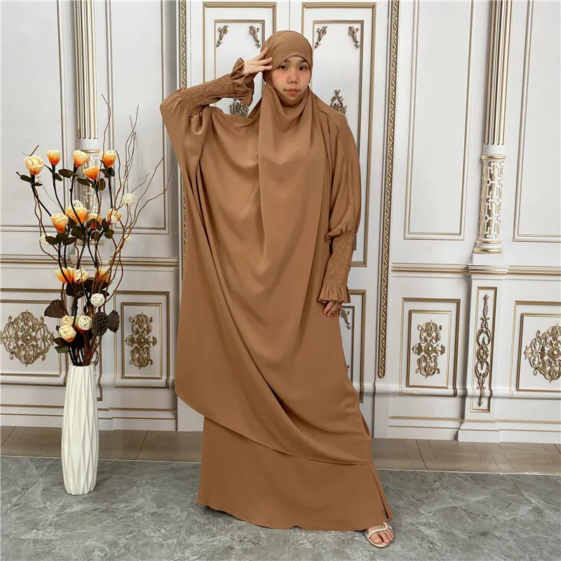 

2 Piece Sets Overhead Hooded Women Muslim Hijab Dress Prayer Garment Robe Abaya Eid Ramadan Long Khimar Gown Islamic Clothing