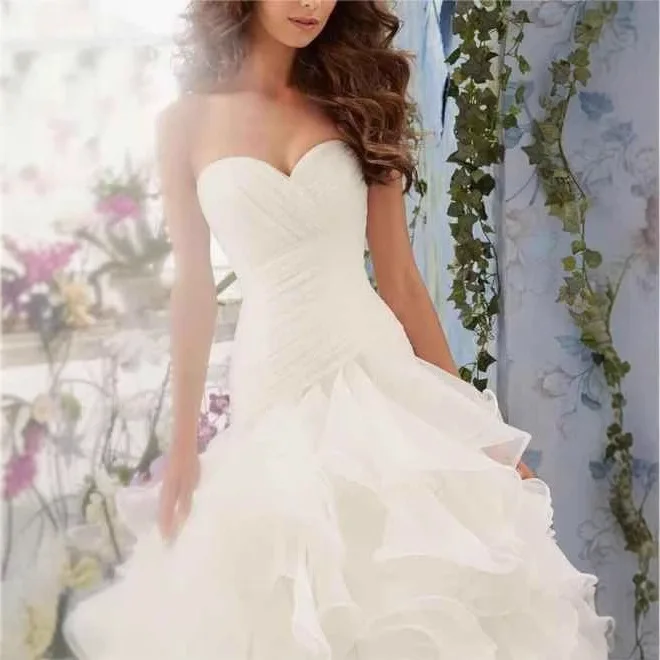 Novo vestido de noiva com cauda de organza na cintura rabo de peixe