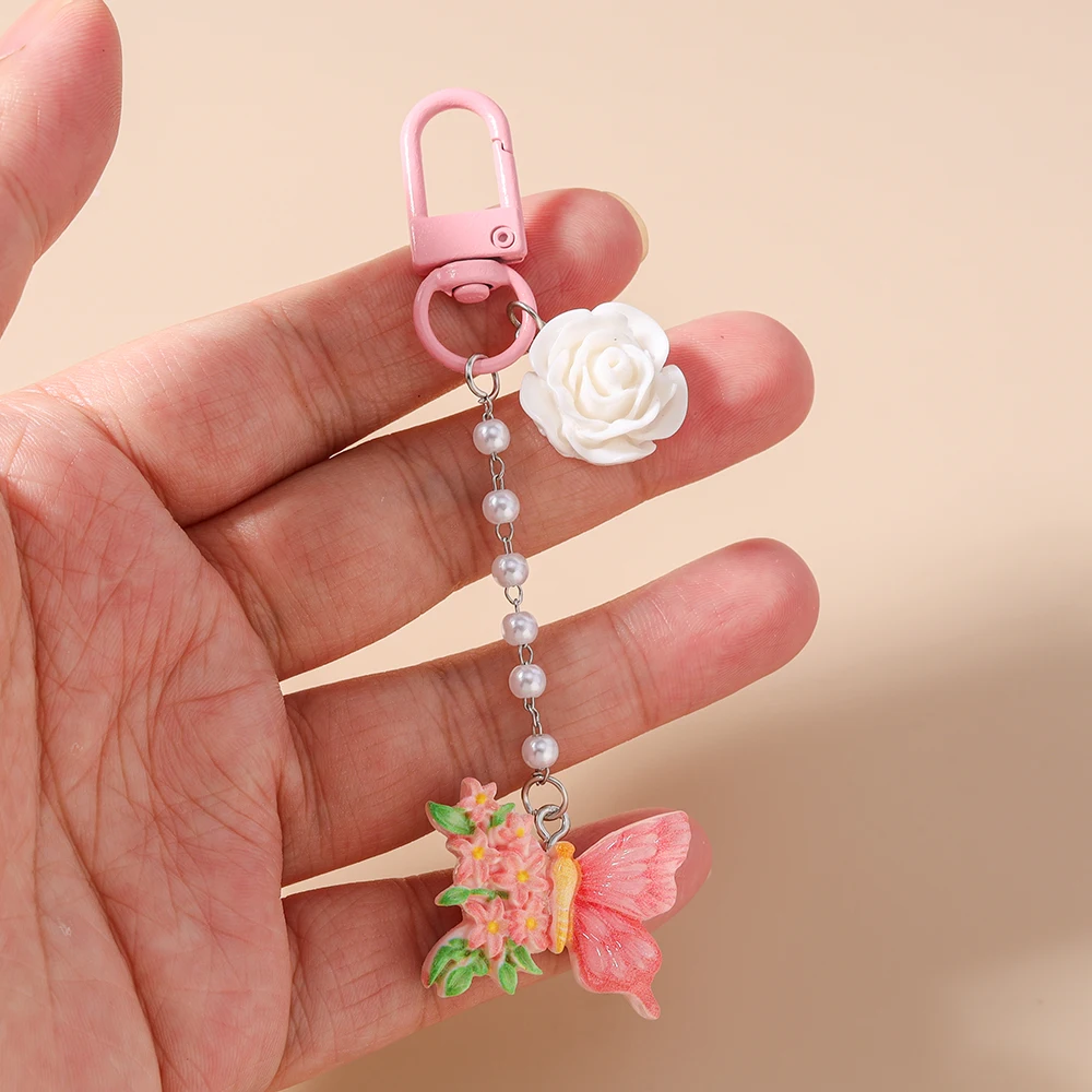 Aihua Schöne bunte Blume Schmetterling Schlüsselanhänger handgemachte Handy Lanyard Telefon Kette hängen Telefon Gurt Anhänger Schmuck Geschenke – Detail 3