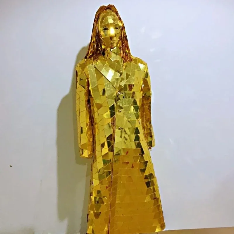 Costume miroir argenté pour femmes, vêtements de défilé de spectacle en Club, Costumes de danse Robot Cosplay, veste de spectacle Disco, tenue de chapeau DJ