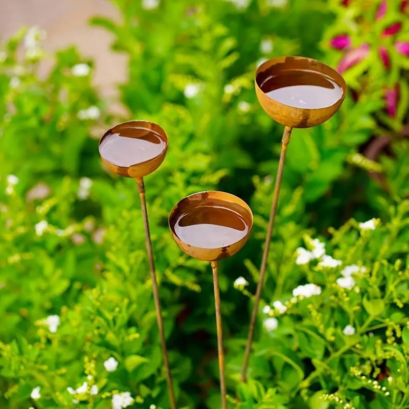 3Pcs Rustic Metal Rain Catcher Garden Stake Decorative Cup Rain Catcher Ornament For Yard Patio Lawn Outdoor Garden Decoration