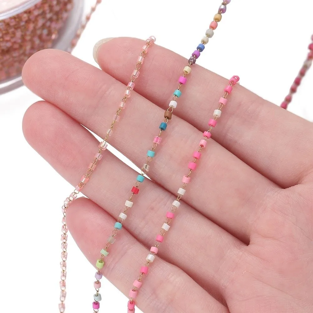 DIY 1 Meter Tube Bead Chains Stainless Steel Pink Colorful Extender Link Chain Jewelry Making Material For Charm Bracelet