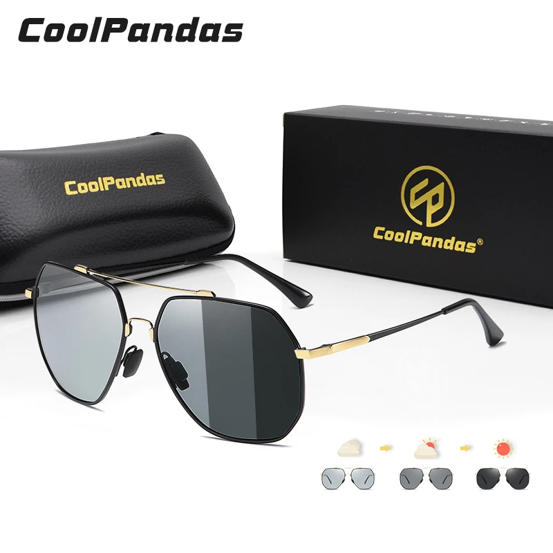 

CoolPandas Brand Photochromic Sunglasses For Men Women Polarized UV400 Sun Glasses Chameleon Lenses Memory Metal Polygon Eyewear