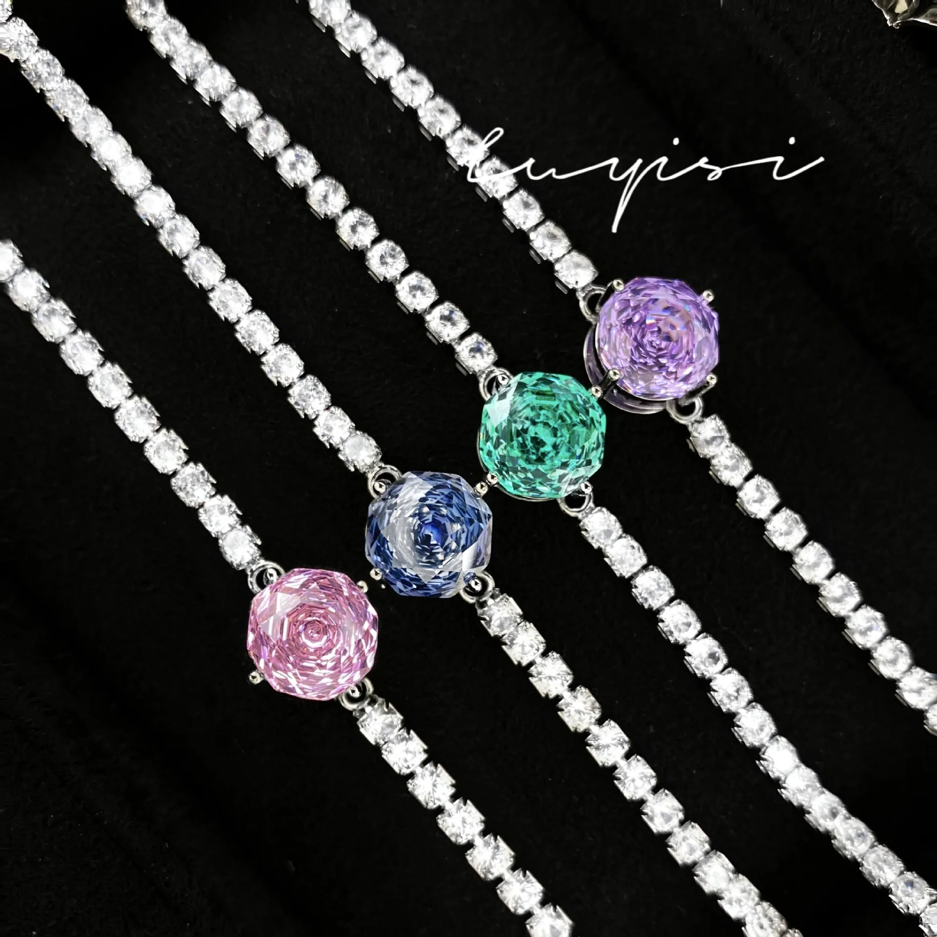 Live sale star anise millennial rose cut Paraiba bracelet inlaid with high carbon diamond rose tanzanite blue jewelry