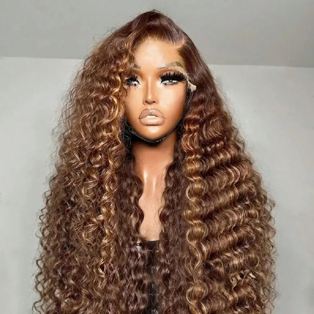 

32-34 дюйма, 13x4, HD, прозрачный, глубокая волна, парик с фронтальной частью, омбре, с мелированием, парик из натуральных волос с кружевной передней частью, P4/27, 5x5, без клея, 200% плотность