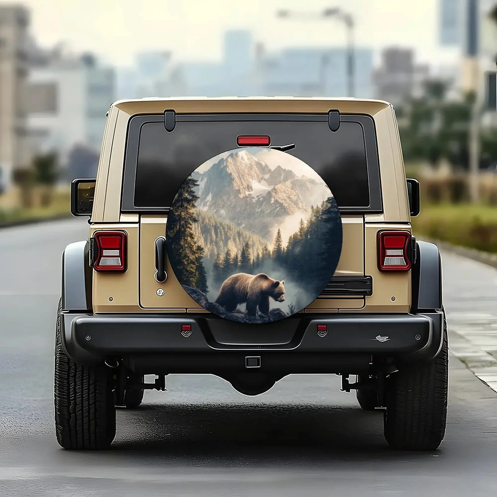 Mountain Bear Design Tire Cover Universal Spare Wheel Protection Cover for Most Vehicle Wheels
