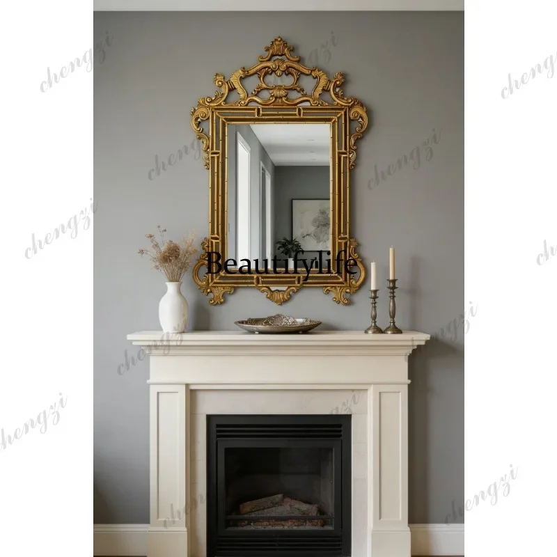 Beautiful French classical engraved makeup retro light luxury wall-mounted dresser decoration living room enigma mirror