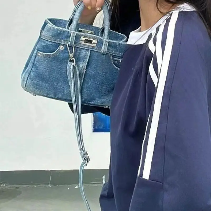 Torebka damska w stylu retro z denimu, nowa kolekcja 2025, modna torba na ramię/przez ramię, uniwersalna mała kwadratowa torebka z materiału płóciennego, na co dzień...