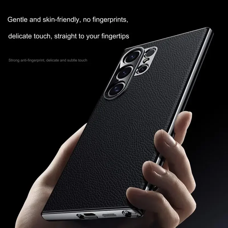 

Кожаный чехол для телефона Samsung Galaxy S24 Ultra Plus с полной защитой объектива, противоударный жесткий чехол для задней крышки из ПК