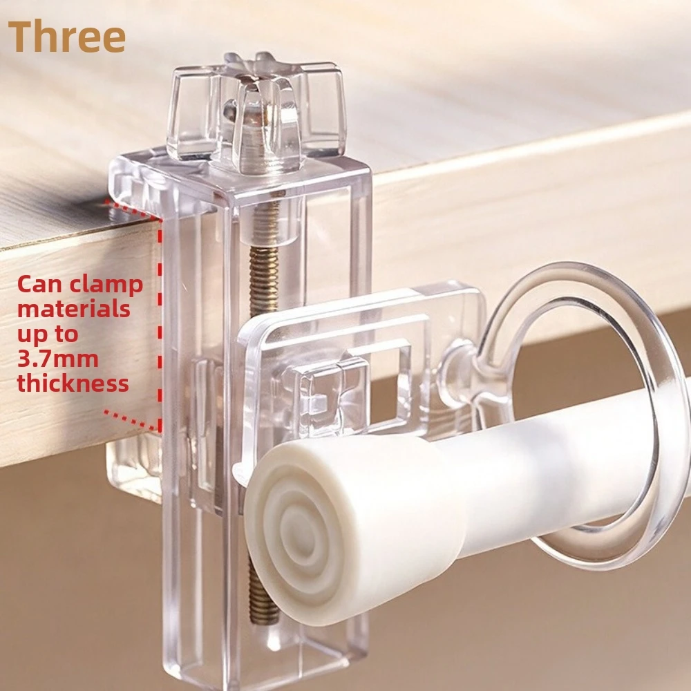 Plastic Clip-On Rod Holder Clear Horizontal Vertical Mounting Curtain Rod Holder Clamp Adjustable Adjustable Ring Clip