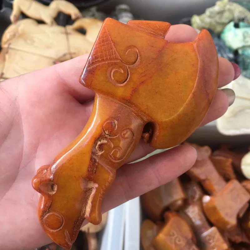 

Оптовая продажа, новый натуральный античный стиль, нефритовая ручка для топора, ручная работа, нефритовый резной орнамент, винтажный кулон на талию, нефритовый топор