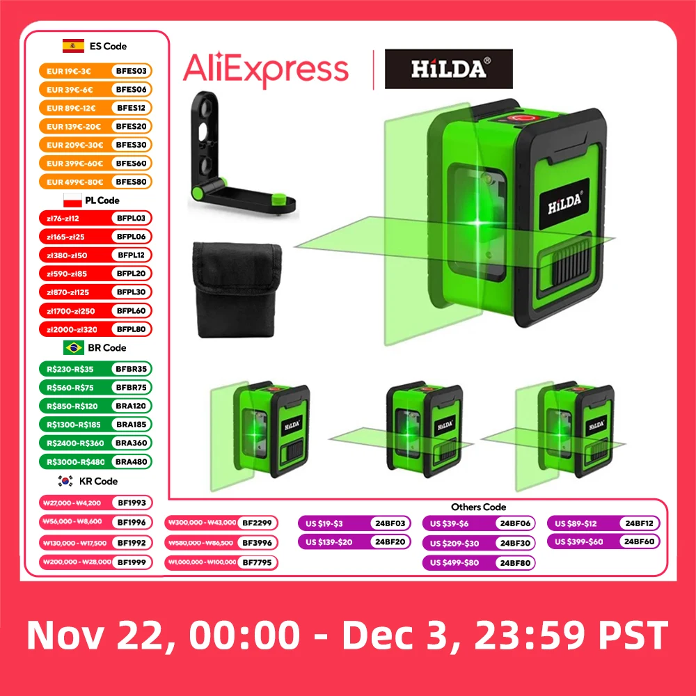 Hilda 2 Mini Líneas Láser Nivel Láser Autonivelación Vigas Verdes Láser Horizontal y Vertical Cross-Line