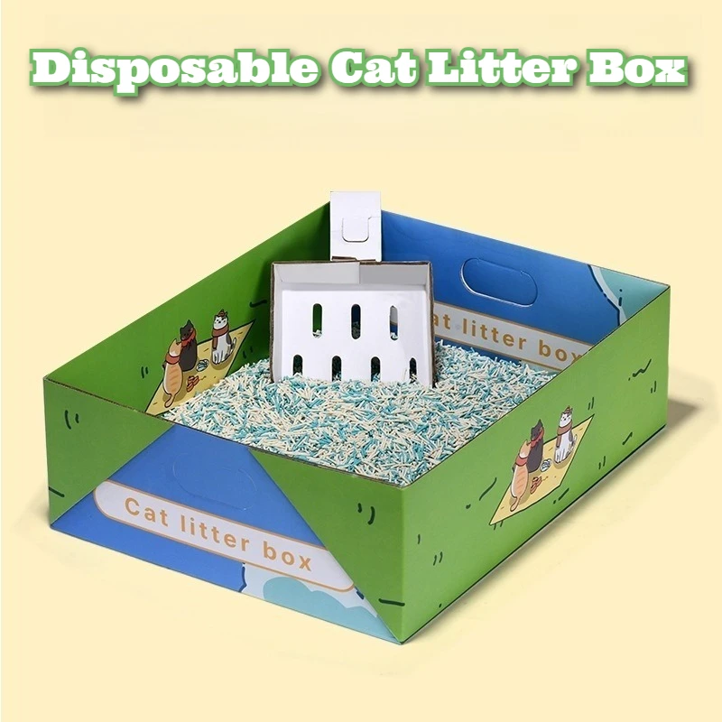 

Extra Large Disposable Cat Litter Box Foldable Paper Based Eco Friendly Travel Boarding Temporary Use Portable Waste Tray Boxes