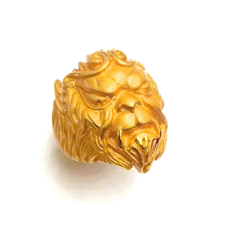 men monkey king open gold ring with vintage matte frosted surface is crafted from 24K pure gold AU999 for office men.
