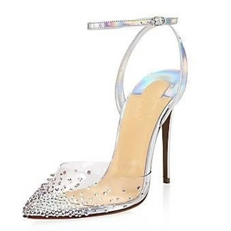 New Clear PVC Crystal Sandals Stilettos High Heel Pumps Ankle Buckle Strap Women Shoes Spring Summer Fashion Transparent Sandals