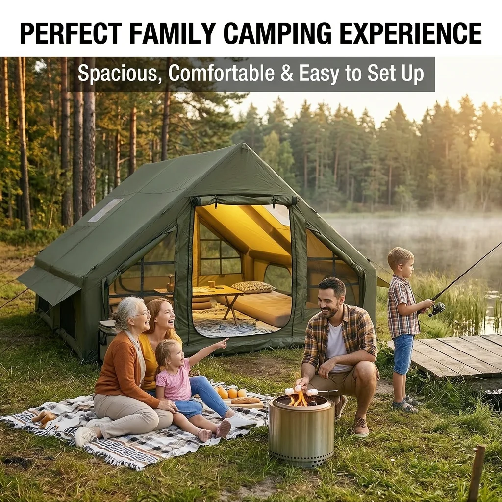 Aufblasbare Outdoor-Zelte, verdickt, winddicht, regendicht, großer Raum, Sonnenschutz, Campingzelt, belüftet, Campingausrüstung