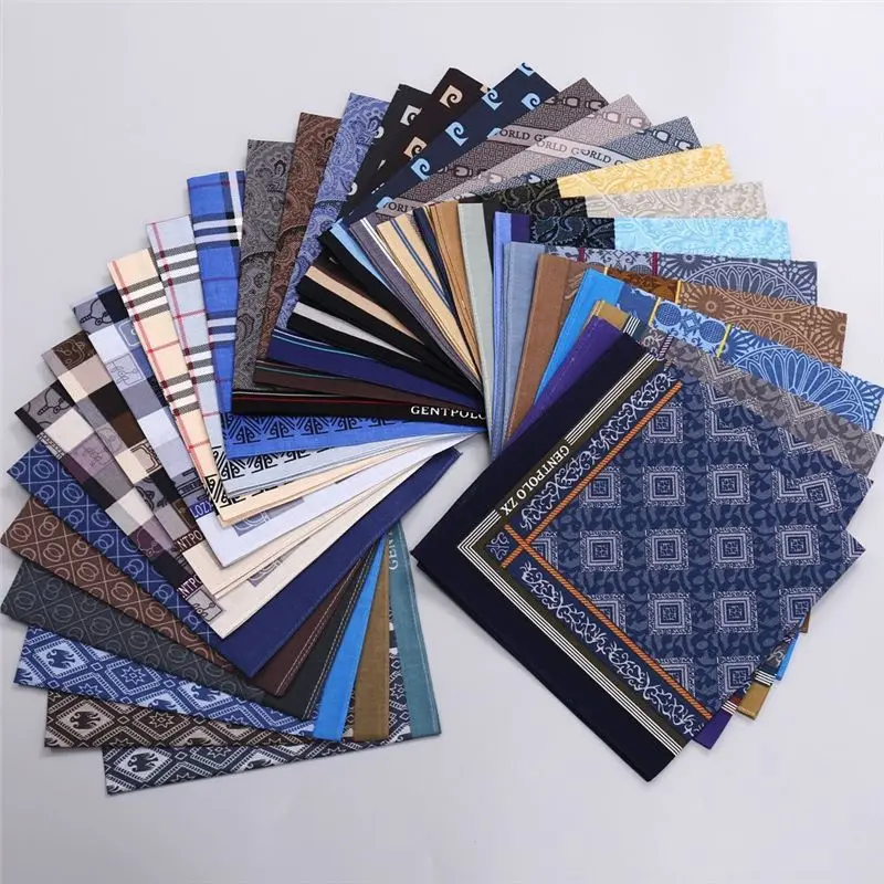 3Pcs Men's Pure Cotton Printed Plaid Handkerchief Summer Thin Old-fashioned Nostalgic Cotton Soft Square Towel Hand 43 * 43cm