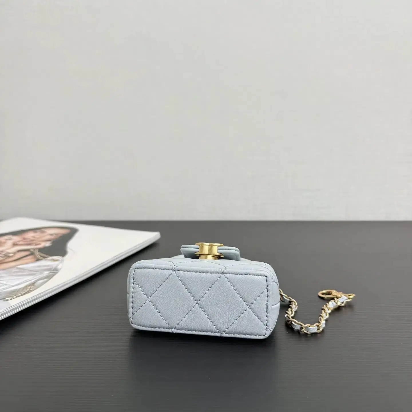 Light Blue Lambskin Mini Flap Bag, Luxury Chain Multi-Way Micro Handbag