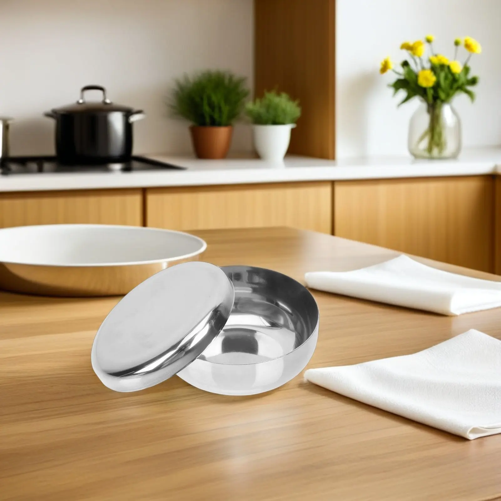 Tazón Pequeño de Acero Inoxidable para Arroz Coreano con Tapa de 10 cm, Plato para Sopa y Aperitivos al Estilo Coreano, para Arroz al Vapor y Guarniciones