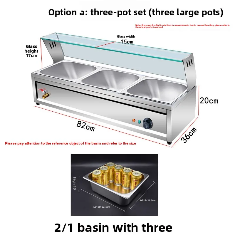 Commercial Food Warmer with Glass Cover, Buffet Server Counter for Cafeteria, Electric Heating Soup Tray for Buffet