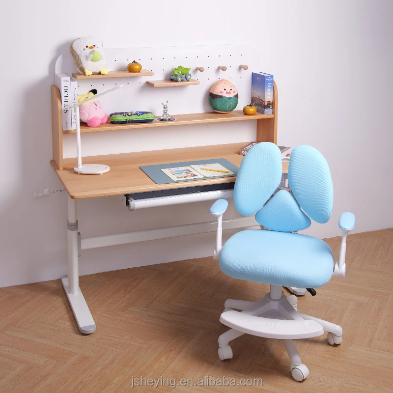 

Height adjustable sitting and standing table, ergonomic wooden children's learning table for home use, with children's cabinet