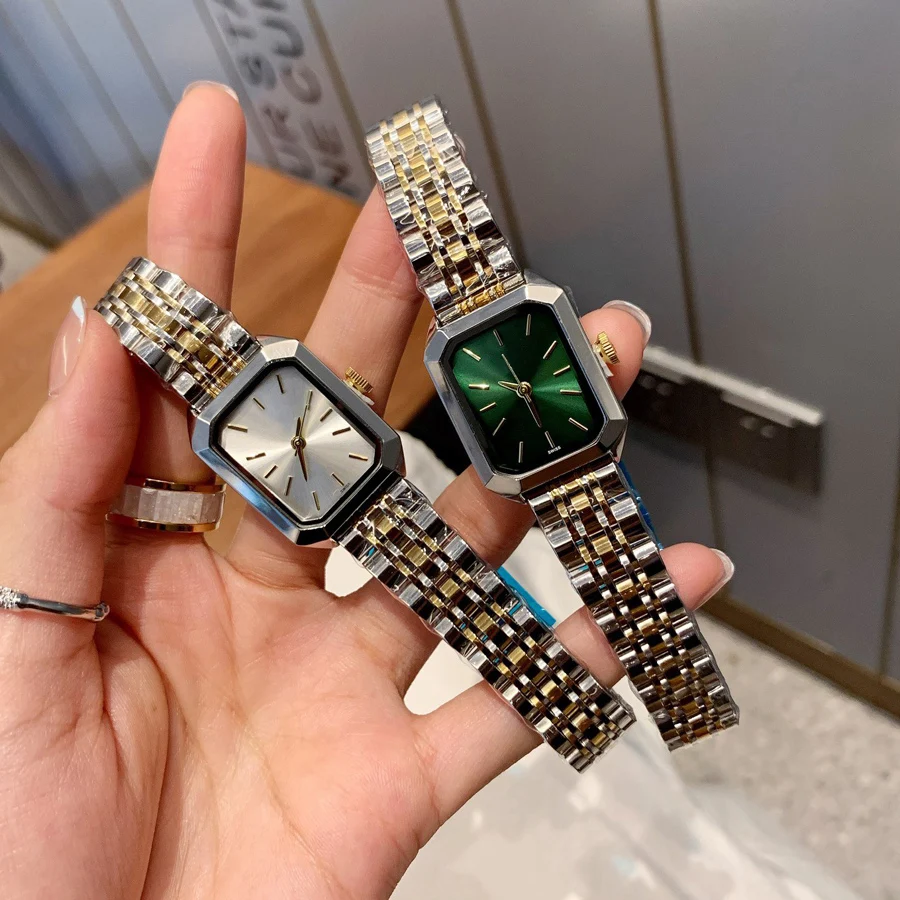 

Модные брендовые наручные часы для женщин и девочек, довольно 23 мм, прямоугольный стиль, циферблат, стальной металлический ремешок, кварцевые роскошные часы R211