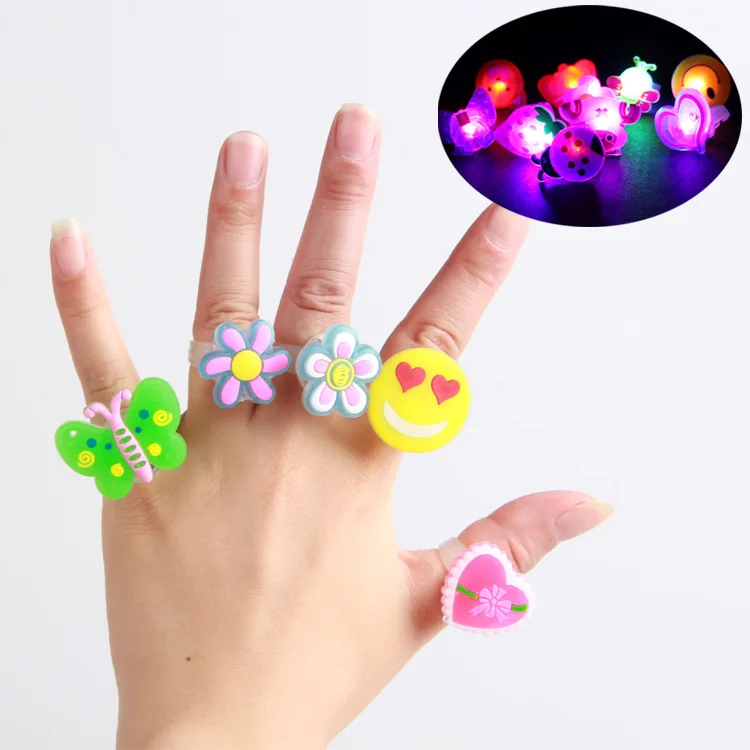 15Pcs Cartoon LED Luminous Finger Rings Shine In The Dark Light Toys for Baby Girl Birthday Party Favors Gifts Goodie Bag