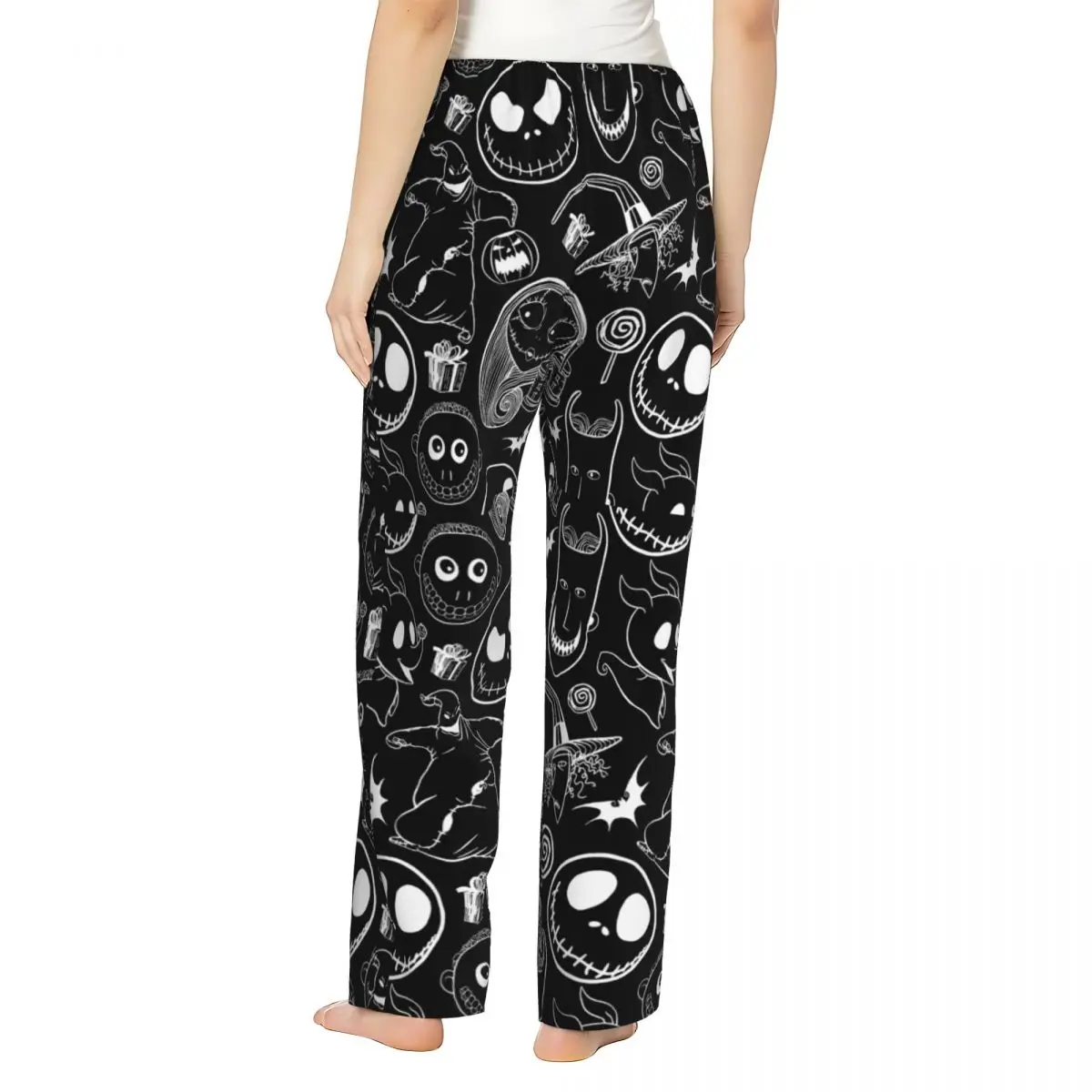 Custom Tim Burton Skull Pajama Pants Womens Nightmare Before Christmas Sleepwear Lounge Sleep Bottoms Stretch with Pockets