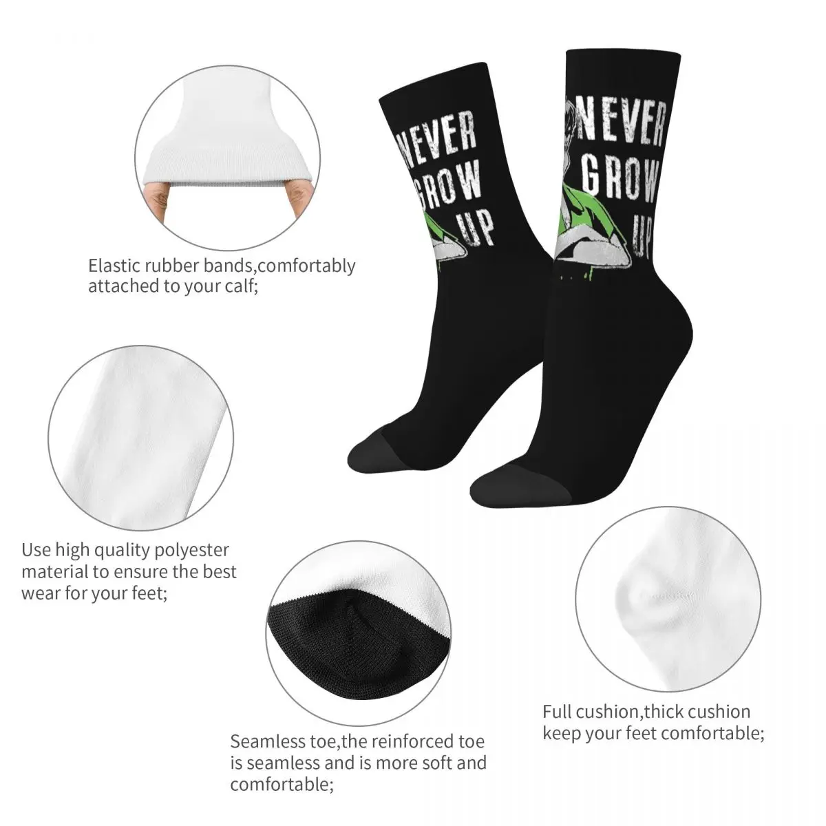 Cool Peter Pan Never Grow Up Basketball Socks Polyester Crew Socks for Women Men Breathable