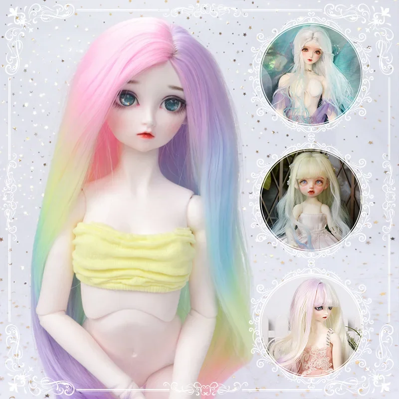 Rainbow Gradient Series Doll's Wig for 1/6 1/4 1/3 Bjd Doll Colorful Long Curl Wig Girl Dress Up Toy Accessories