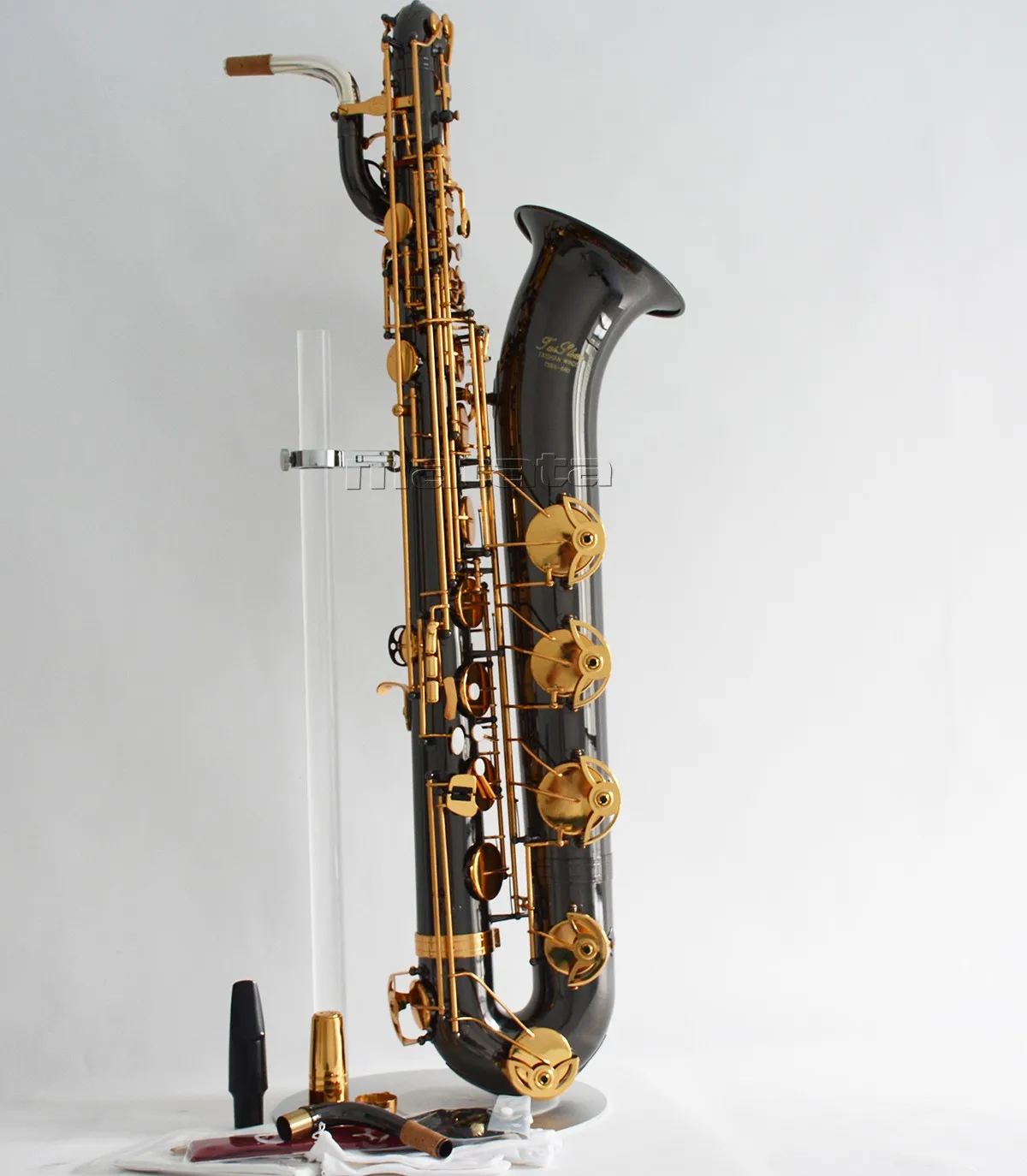 High quality TAISHAN Black Nickel/Gold Baritone Saxophone Dual Necks (Low A, High F)