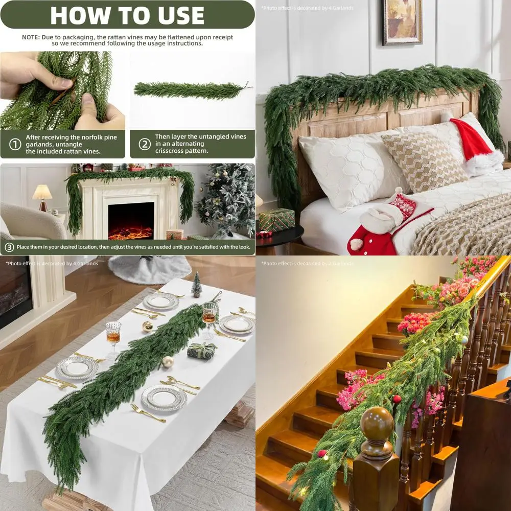 

Realistic 6FT Norfolk Pine Garlands, Touchable Winter Christmas Decor, Indoor/Outdoor Holiday Greenery for Mantle, Fireplace, Ta