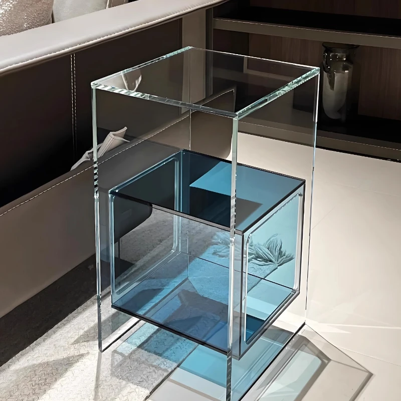 

Minimalist glass sofa side cabinet Living room storage cabinet Movable small coffee table Bedroom bedside table