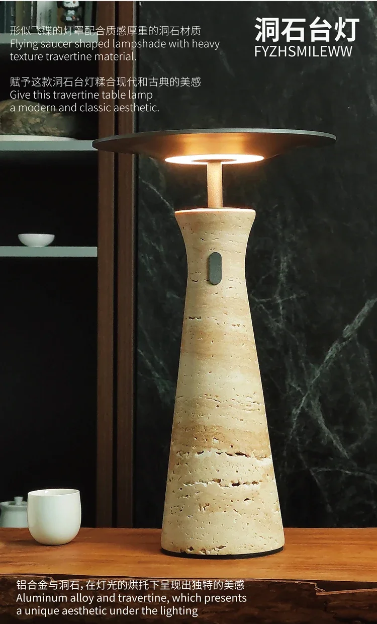 Villa Restaurant Bar Decor Marble Travertine Stone Table Lamps for hotel bedside or living room