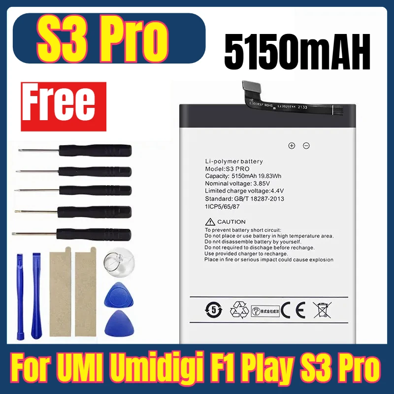 

5150mAH Mobile Phone Batteries for UMI Umidigi F1 Play S3 Pro Hight Capacity Bateria + Tools