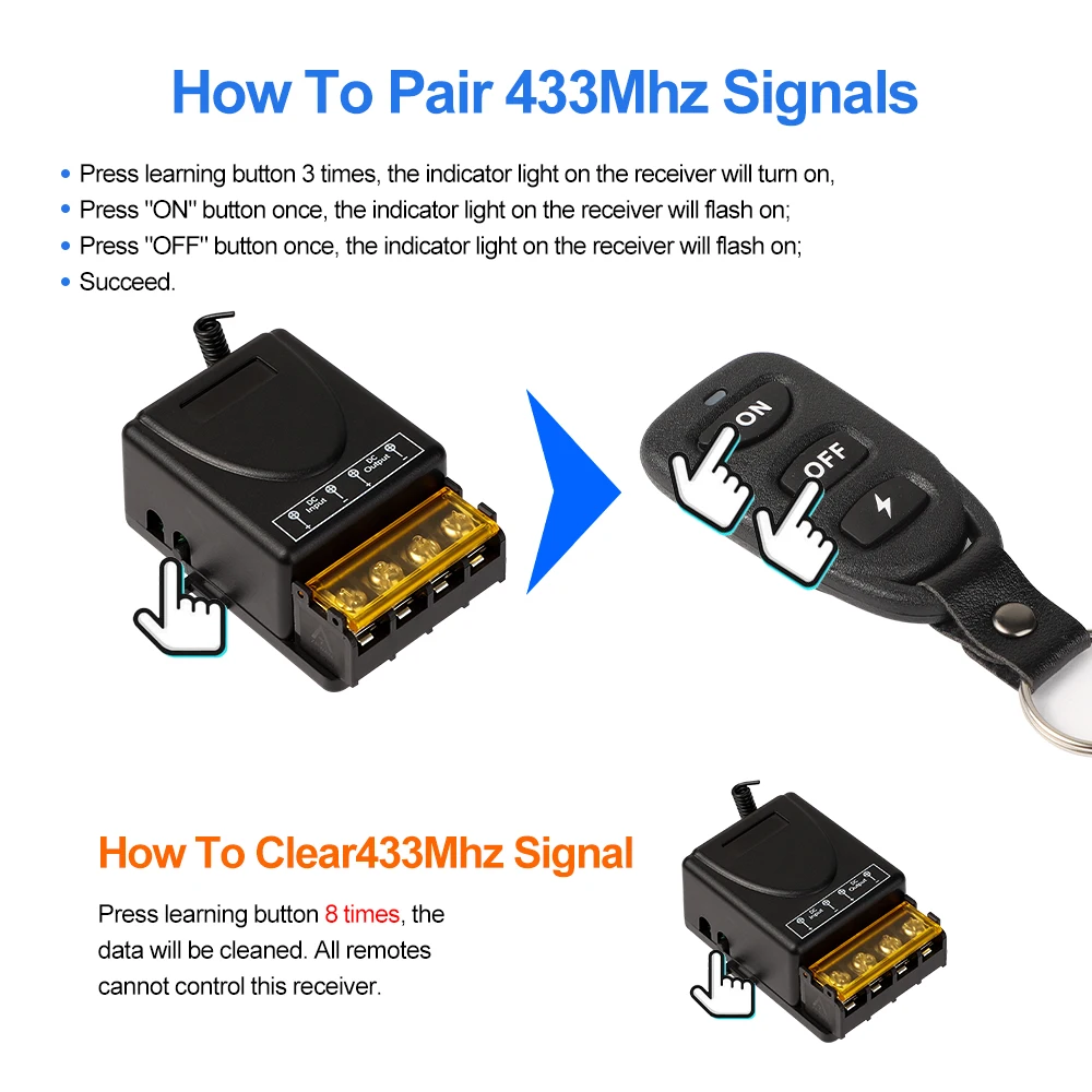 RF 433Mhz bezprzewodowy przełącznik zdalnego sterowania 30A DC 12V 48V 72V wysokiej mocy 100 metrów przekaźnik odbiorczy do światła urządzenia