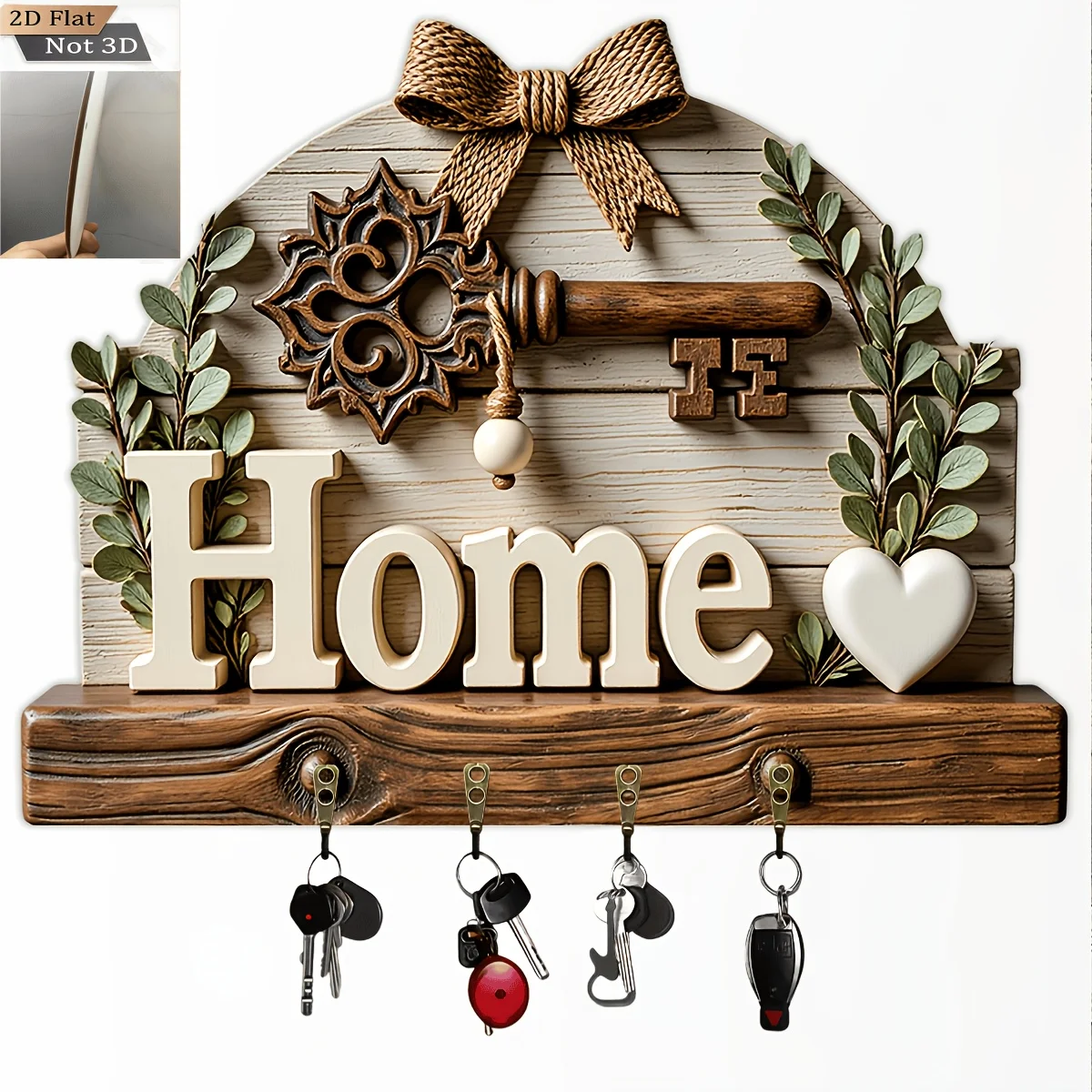 2D Wooden Home Letter Pattern Key Hook Multi-Functional Home Wall Decor Key Holder for Porch Room Decoration