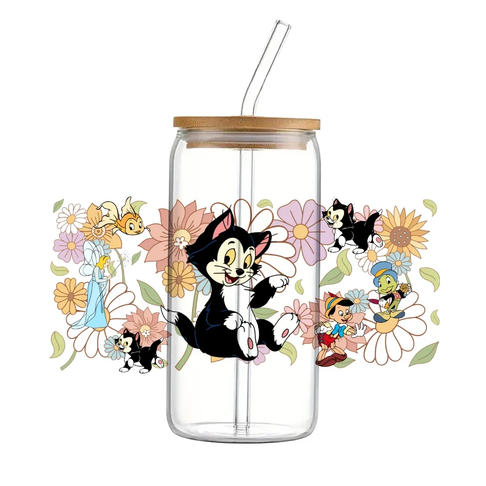 

11x24cm Disney Pinocchio Designs For Libbey 16oz Can Glass 3D Waterproof UV DTF Coffee Can Wrap Libbey Glass Wrap