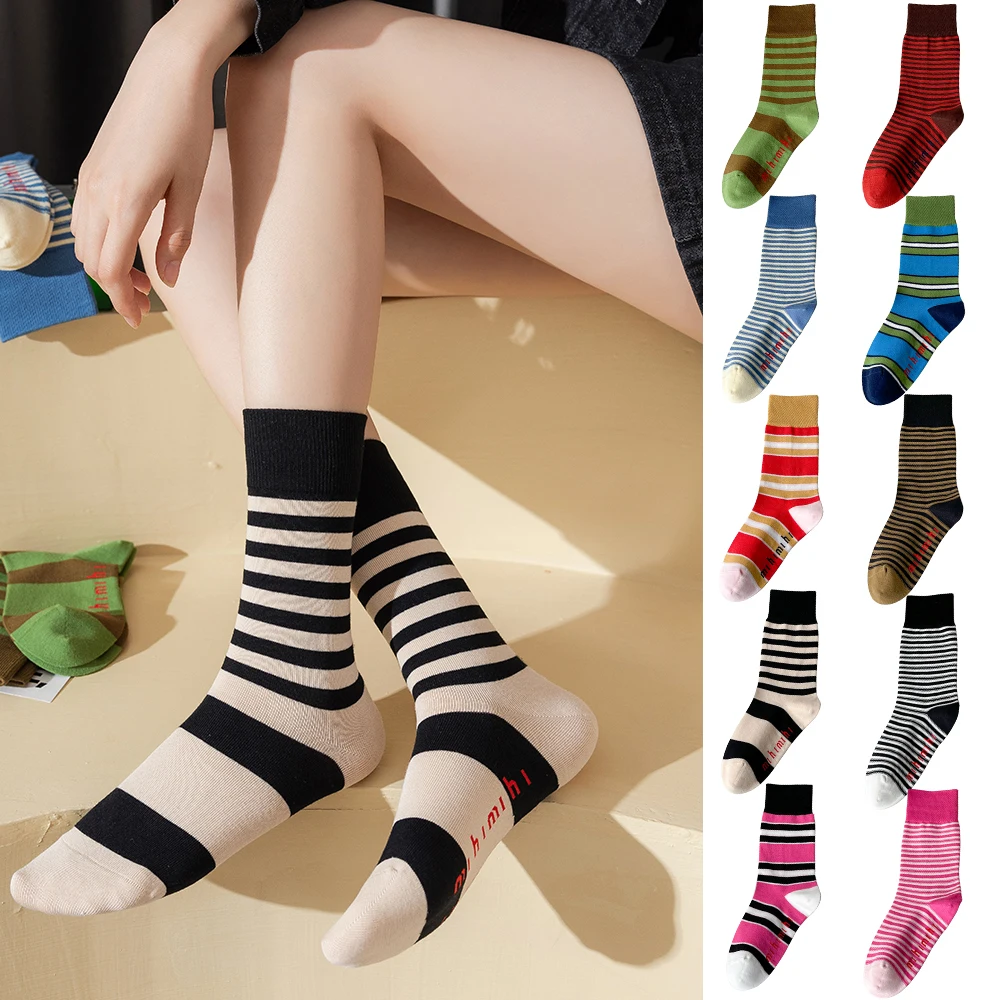 Four Seasons Women's Socks New Network Red Super Hot Stripe Mid Barrel Fashion Cotton Casual Sports Soft Comfortable Stockings