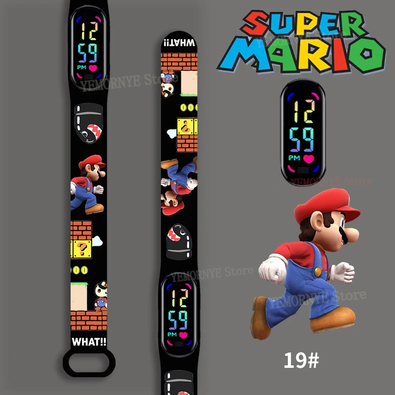 

Mario Bros Children's Watches Action Figures Luigi Princess Peach Yoshi Bowser kids Sport Wristband Waterproof Digital Watch Toy