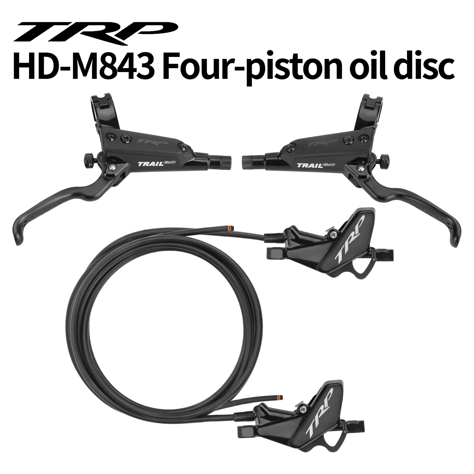 TRP TRAIL EVO HD-M843 4 Piston Hydraulic Disc Brake Set Front Rear Enduro E-Bike Left Front 1000mm Right Rear 2000mm